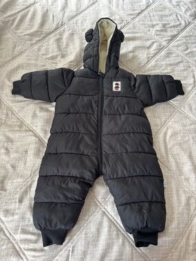 Black Puffer Baby Snowsuit with Hood and Ears